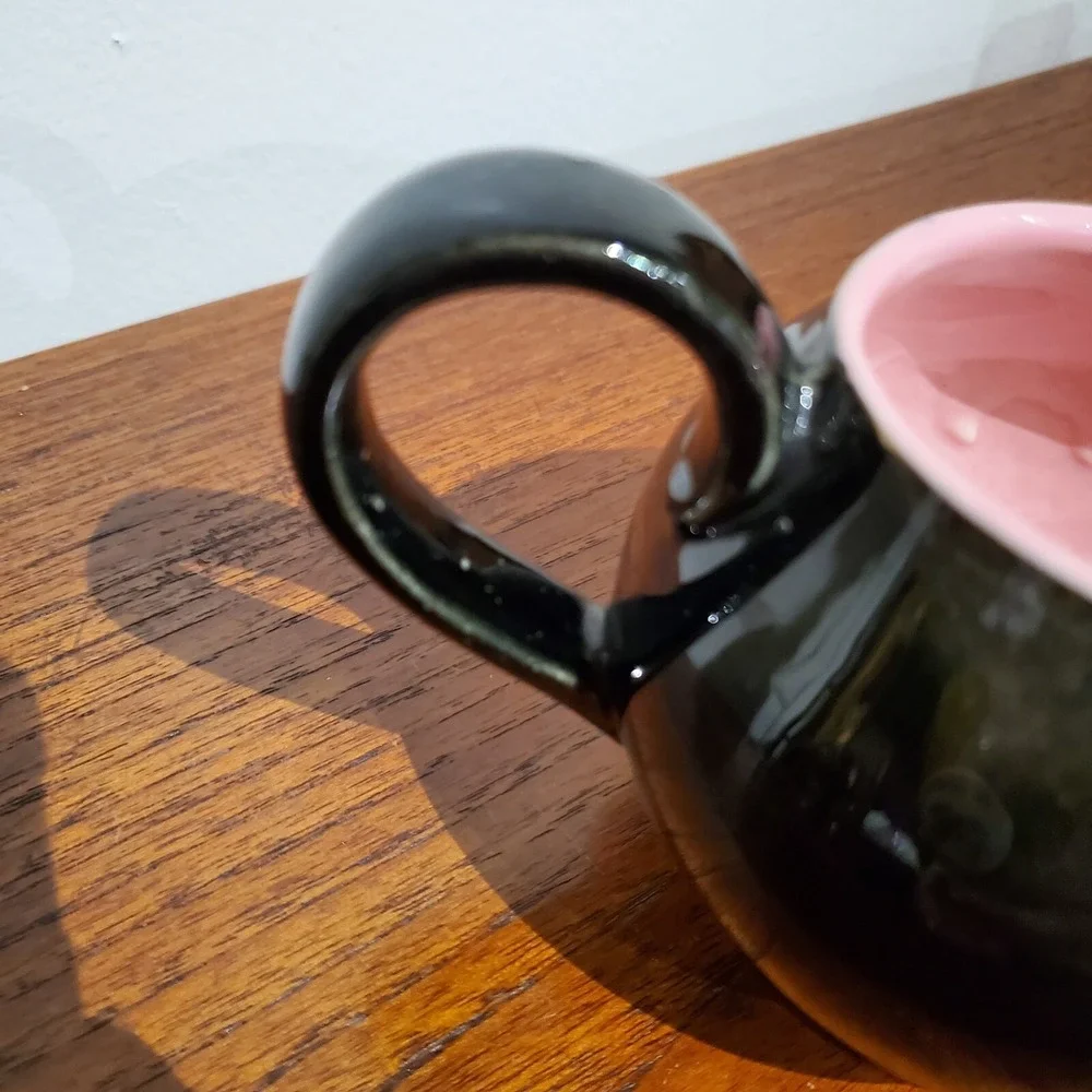 1950s MCCOY Creamer Pink Black Mid Century USA Ceramic‎ Footed Pitcher
